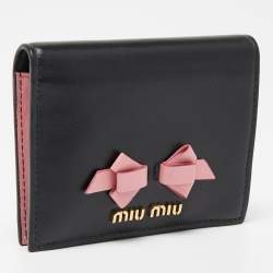 Miu Miu Black/Pink Leather Bow Flap Card Case