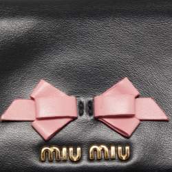 Miu Miu Black/Pink Leather Bow Flap Card Case