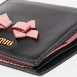 Miu Miu Black/Pink Leather Bow Flap Card Case