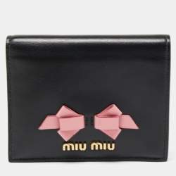Miu Miu Black/Pink Leather Bow Flap Card Case