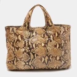 Miu Miu Beige/Brown Snakeskin Shopper Tote