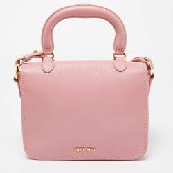 Miu Miu Pink Leather Pushlock Flap Top Handle Bag