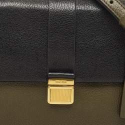Miu Miu Green/Black Madras Leather Pushlock Flap Top Handle Bag