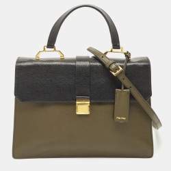 Miu Miu Green/Black Madras Leather Pushlock Flap Top Handle Bag