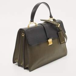 Miu Miu Green/Black Madras Leather Pushlock Flap Top Handle Bag