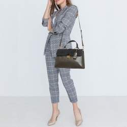 Miu Miu Green/Black Madras Leather Pushlock Flap Top Handle Bag