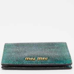 Miu Miu Green Karung Leather Flap Card Case 