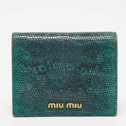 Miu Miu Green Karung Leather Flap Card Case 