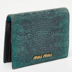 Miu Miu Green Karung Leather Flap Card Case 