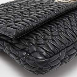 Miu Miu Black Matelassé Leather Crystals Chain Shoulder Bag