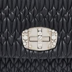 Miu Miu Black Matelassé Leather Crystals Chain Shoulder Bag