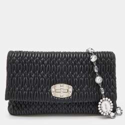 Miu Miu Black Matelassé Leather Crystals Chain Shoulder Bag