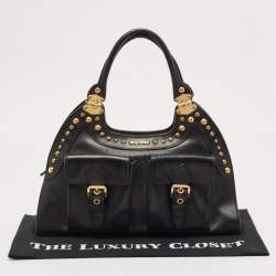 Pre Owned Miu Miu Black Leather Studded Pocket Satchel