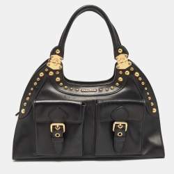 Pre Owned Miu Miu Black Leather Studded Pocket Satchel