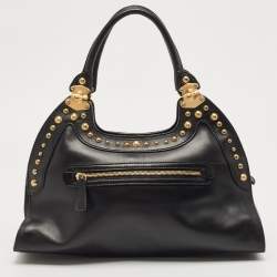 Pre Owned Miu Miu Black Leather Studded Pocket Satchel