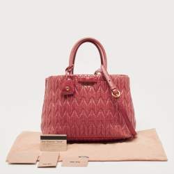 Pre Owned Miu Miu Light Red Matelassé Shine Leather Tote