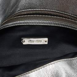 Miu Miu Metallic Silver Matelasse Leather Crystal Shoulder Bag