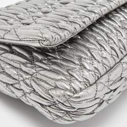 Miu Miu Metallic Silver Matelasse Leather Crystal Shoulder Bag