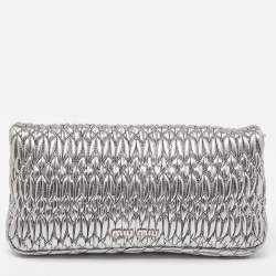 Miu Miu Metallic Silver Matelasse Leather Crystal Shoulder Bag