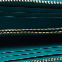Miu Miu Green Croc Embossed Leather Zip Around Wallet