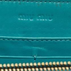 Miu Miu Green Croc Embossed Leather Zip Around Wallet
