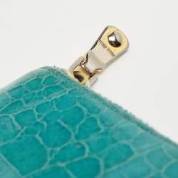 Miu Miu Green Croc Embossed Leather Zip Around Wallet