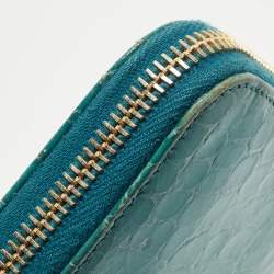 Miu Miu Green Croc Embossed Leather Zip Around Wallet