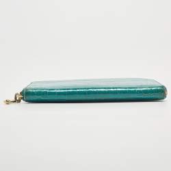 Miu Miu Green Croc Embossed Leather Zip Around Wallet