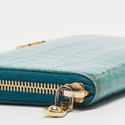 Miu Miu Green Croc Embossed Leather Zip Around Wallet