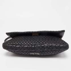 Pre Owned Miu Miu Black Matelasse Leather Crystal Shoulder Bag
