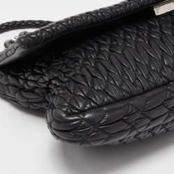 Pre Owned Miu Miu Black Matelasse Leather Crystal Shoulder Bag