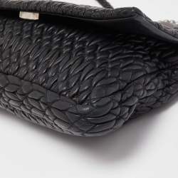 Pre Owned Miu Miu Black Matelasse Leather Crystal Shoulder Bag