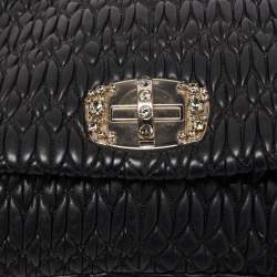 Pre Owned Miu Miu Black Matelasse Leather Crystal Shoulder Bag