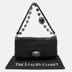Pre Owned Miu Miu Black Matelasse Leather Crystal Shoulder Bag