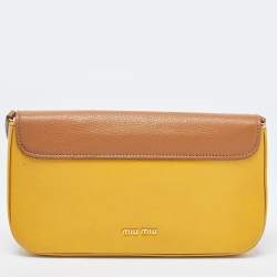 Miu Miu Tan/Yellow Madras Leather Shoulder Bag
