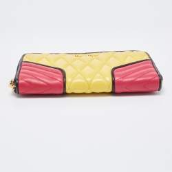 Miu Miu Tri Color Mixed Quilted Leather Zip Around Continental Wallet