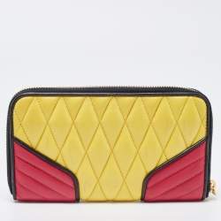 Miu Miu Tri Color Mixed Quilted Leather Zip Around Continental Wallet