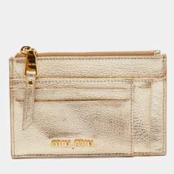 Miu Miu Metallic Gold Leather Madras Zip Card Case