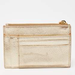 Miu Miu Metallic Gold Leather Madras Zip Card Case