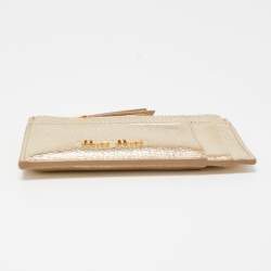 Miu Miu Metallic Gold Leather Madras Zip Card Case