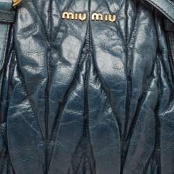 Pre Owned Miu Miu Navy Blue Matelassé Leather Braided Handle Tote