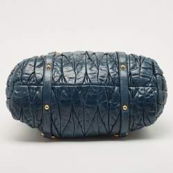 Pre Owned Miu Miu Navy Blue Matelassé Leather Braided Handle Tote