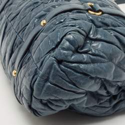 Pre Owned Miu Miu Navy Blue Matelassé Leather Braided Handle Tote