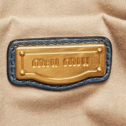 Pre Owned Miu Miu Navy Blue Matelassé Leather Braided Handle Tote