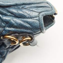 Pre Owned Miu Miu Navy Blue Matelassé Leather Braided Handle Tote