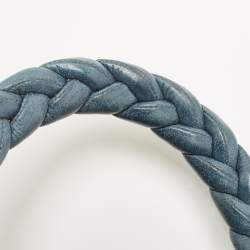 Pre Owned Miu Miu Navy Blue Matelassé Leather Braided Handle Tote