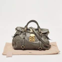 Miu Miu Grey Vitello Lux Leather Side Bow Bag