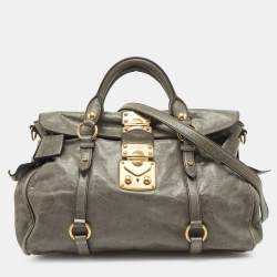 Vitello Lux Bow Top Handle Bag in Calfskin, Gunmetal Hardware