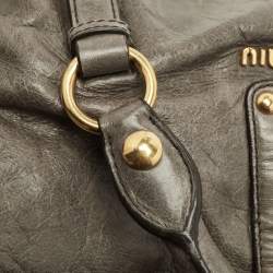 Miu Miu Grey Vitello Lux Leather Side Bow Bag