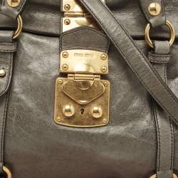 Miu Miu Grey Vitello Lux Leather Side Bow Bag
